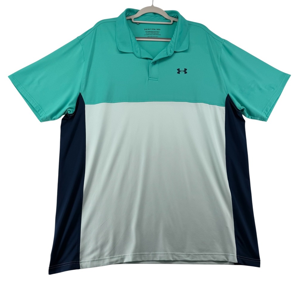 Under Armour Performance Polo Mens 3XLT Teal White Blue Colorblock Short Sleeve